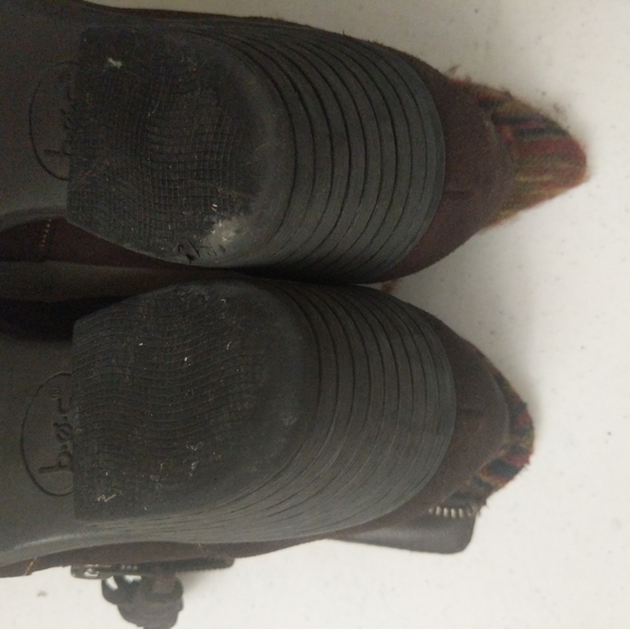 BOC Leather 8.5 Womens Ankle Boot Brown Zip Tassel Bendell Knit Upper 2" Heel - Picture 3 of 16